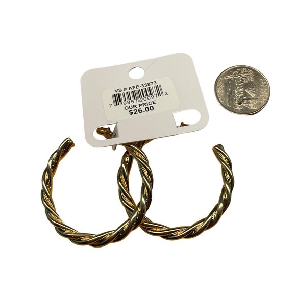 Charming Charlie MSRP $26 Gold-Tone Braided Hoop Earrings Hypoallergenic - Picture 4 of 4